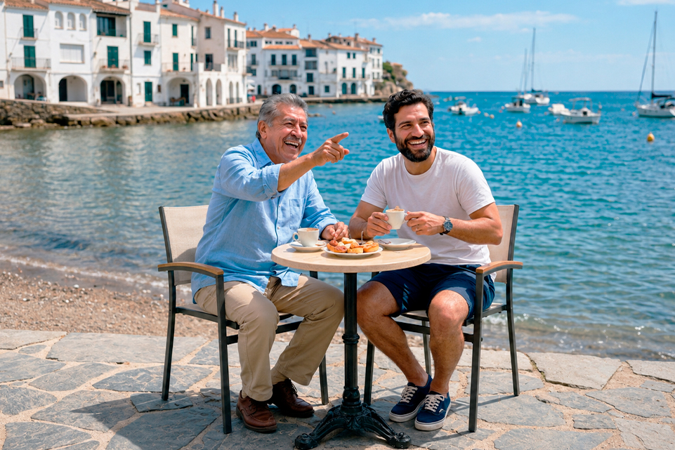 Padre e hijo disfrutan por el Sorteo Día del Padre